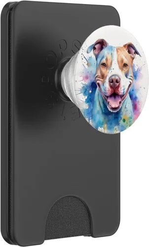 Miniatura 7 de Pitbull Sonriente Acuarela Amante de Perros Arte PopSockets intercambiables PopGrip