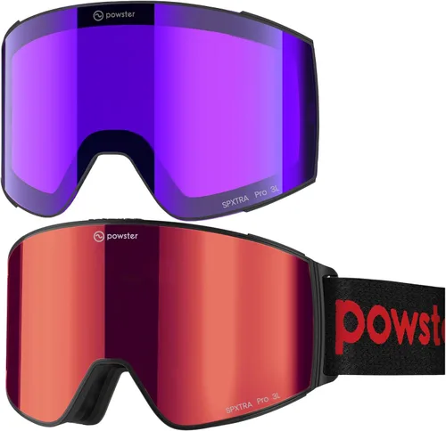 Miniatura 7 de Powster - Gafas de esquí OTG, gafas de snowboard magnéticas, lente intercambiable sin marco, protección UV, antiniebla, para patinaje móvil