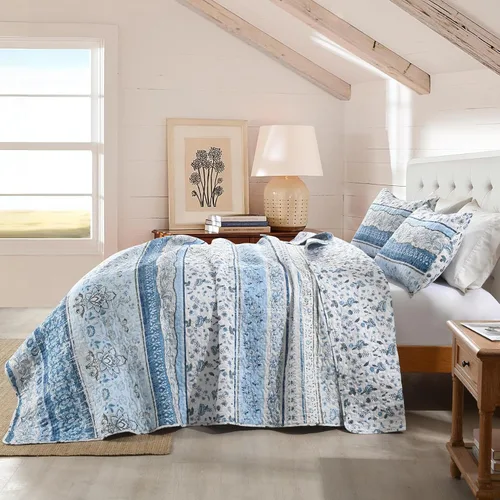 Miniatura 2 de HORIMOTE HOME Juego de edredón bohemio tamaño individual, color azul, bohemio, floral, suave, ligero, para todas las estaciones, colcha de granja