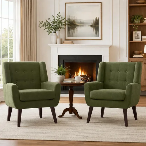 Miniatura 15 de HUIMO Silla de Acento para Sala de Estar, Sillón Tapizado con Botones Capitoné, Sillas de Sofá de Tela de Lino para Dormitorio, Sala de Estar, Silla