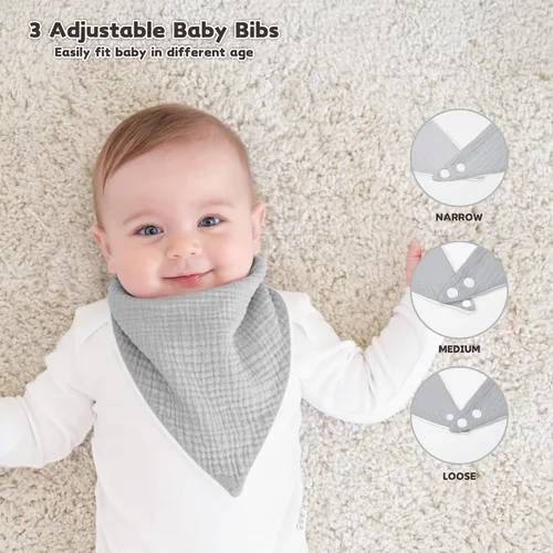 Miniatura 5 de Susurration Baberos de muselina para bebé, paquete de 6 baberos tipo bandana ajustables y suaves en forma triangular para bebés unisex, niñas y niños