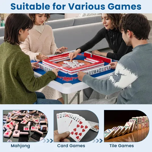 Miniatura 2 de Goplus Mesa de Mahjong, mesa plegable cuadrada de 35" con 4 portavasos, alfombrilla antideslizante, superficie de HDPE, patas de metal, mesa