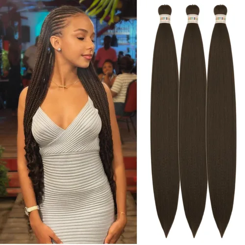 Miniatura 15 de Pelo corto negro trenzado preestirado de 14 pulgadas para trenzas sin nudos, pelo sintético 1B trenzado para trenzas Bob Box
