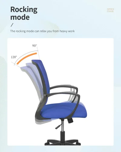 Miniatura 4 de Silla de oficina para el hogar, con respaldo de altura media, para computadora, con soporte lumbar giratorio, ajustable, para trabajo, ergonómica