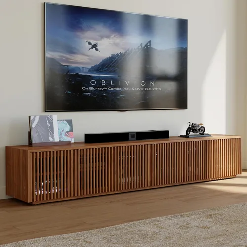 Miniatura 18 de POVISON Soporte de TV Moderno de Mediados de Siglo Completamente Ensamblado, Consola Multimedia de Listones de Madera de 59.06" para TV de 55