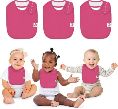 Organic Cotton Baby Bibs for Drooling & Teething – Soft, Ultra Absorbent Baby Bib Set for Boys & Girls, 3-Pack Baberos Cerise Pink Drool