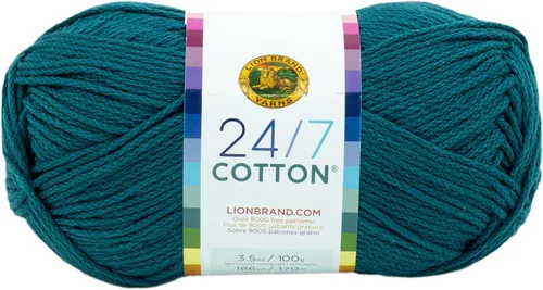 Miniatura 28 de Lion Brand Yarn, Hilo ligero mercerizado de algodón 24/7 para tejer, ganchillo y manualidades, Almirante, 1 paquete, 185 yardas de fibra natural