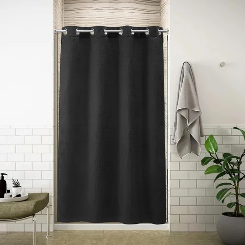 Miniatura 13 de Cortina de baño River Dream de 36" de ancho con diseño de ondas de gofre, sin ganchos, con forro a presión, cortina de baño de tela de mezcla