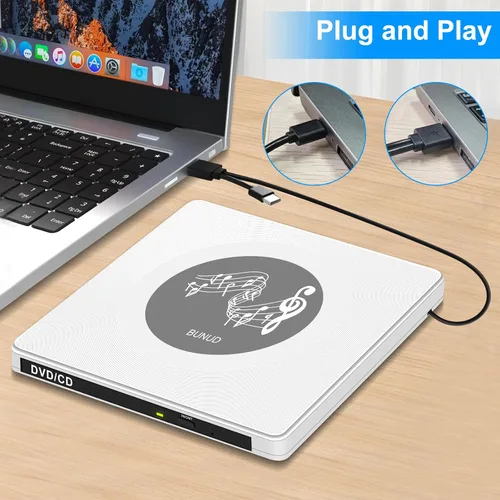 Miniatura 2 de BUNUD Unidad externa de CD y DVD: USB C y USB 3.0 Grabador de CD Reproductor de DVD para PC portátil Windows 11 Mac Linux - Escritor lector