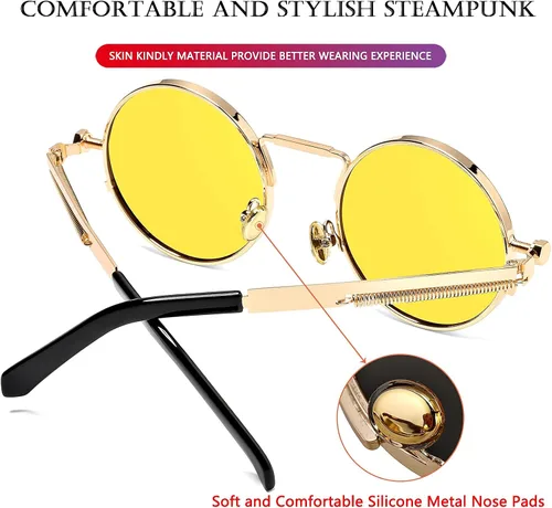 Miniatura 5 de AIEYEZO Gafas de sol redondas Steampunk Circle Lennon Gafas de sol góticas marco de metal 100% lente de bloqueo UV