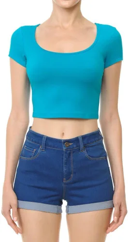 Miniatura 6 de HATOPANTS - Ombliguera básica de algodón con cuello redondo y manga corta, para mujer