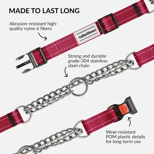 Miniatura 4 de CollarDirect Martingale - Collar para perro con cadena de acero inoxidable y hebilla de liberación rápida, collar reflectante para perros grandes