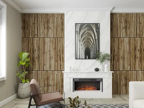Miniatura 5 de Woody Walls Paneles de pared de listones de madera maciza, cada panel de pared de listones de madera está hecho de madera real, los paneles
