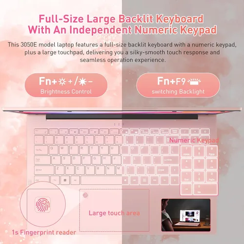Miniatura 6 de Auusda Laptop FHD de 15.6 pulgadas para trabajo, estudiante y entretenimiento, 16 GB de RAM dual de 512 GB SSD, USB tipo C/HDMI/teclado
