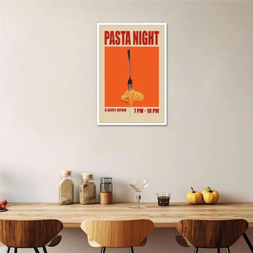 Miniatura 3 de Pósteres nocturnos de pasta retro, arte divertido de comida de fideos, arte de mediados de siglo, lienzo de cocina moderna de mediados de siglo