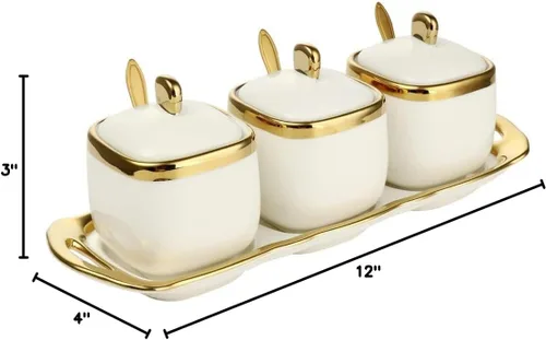 Miniatura 7 de Tarro de condimentos de porcelana con bandeja, cuchara de cerámica y tapa, recipiente de condimentos de cerámica para especias y azúcar, caja