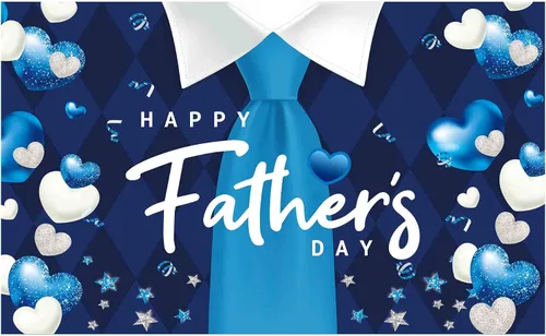 Funnytree Telón de fondo de fiesta del día del padre feliz con texto en inglés "I Love Dad", fondo de corazón azul y blanco, decoración de festival