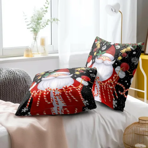 Miniatura 7 de Giwawa Juego de 2 fundas de almohada navideñas de 18 x 18 pulgadas, fundas de almohada de algodón rústico de Papá Noel de granja para sofá