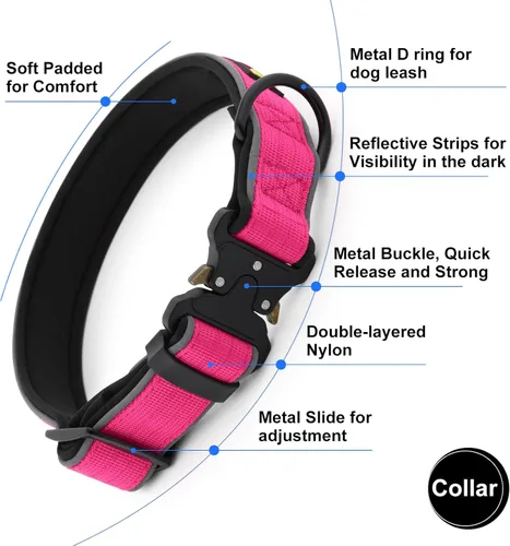 Miniatura 3 de Collar táctico para perro Plutus Pet, reflectante, collar ajustable resistente para perro, suave acolchado y cómodo, para perros pequeños, medianos