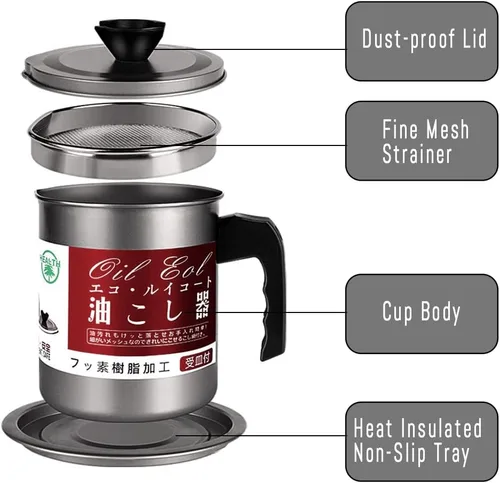 Miniatura 5 de Recipiente de grasa de tocino con colador, atrapador de grasa de 1.4 L, filtro de aceite de cocina con tapa y placa a prueba de fugas para cocina