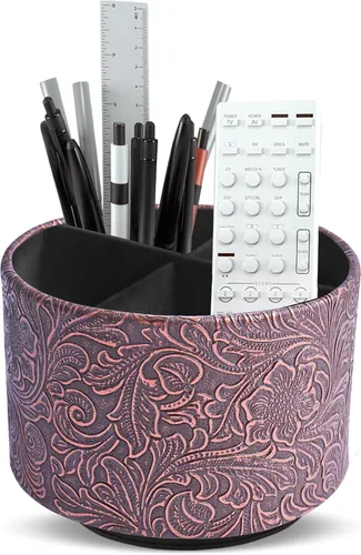 Miniatura 31 de lizimandu Organizador Redondo de Cuero para Suministros de Arte, Soporte para Control Remoto, Rotación de 360 Grados, Soporte Multifuncional