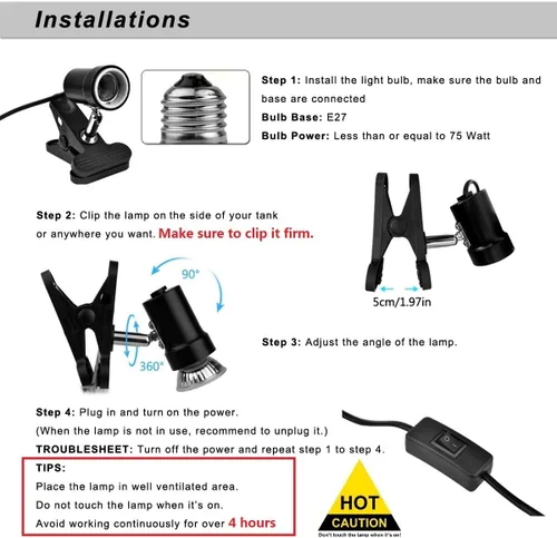 Miniatura 5 de DOMICA Lámpara de Calor para Reptiles Regulable con Temporizador + Bombilla de Luz UVA UVB de 50W, Foco de Calentamiento para Tortugas, Lámpara