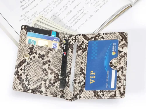 Miniatura 2 de Billetera pequeña de cuero plegable para mujer, mini monedero corto