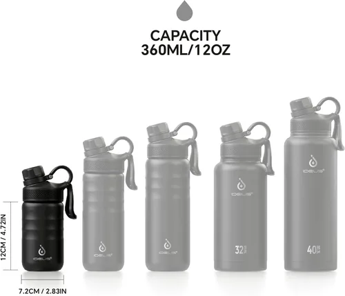 Miniatura 7 de IDEUS Botella de agua aislada de 12 onzas, botella de agua aislada de acero inoxidable para la escuela, botellas aisladas con pajitas a prueba
