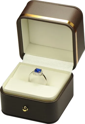 Miniatura 2 de Caja de anillo para propuesta de boda, compromiso para hombres y mujeres, de lujo, suave al tacto, color marrón, de piel sintética, caja de regalo