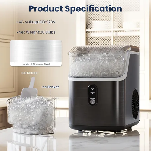 Miniatura 5 de Antarctic Star Fabricadores de Hielo en Nuggets para Encimera con Autolimpieza, 35 libras/24H, Máquina Portátil de Hielo Sónico con Negro