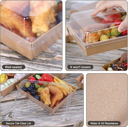 Miniatura 6 de Cajas de charcutería de 7 x 5 pulgadas con tapas transparentes, paquete de 50 recipientes desechables para alimentos, cajas grandes de papel