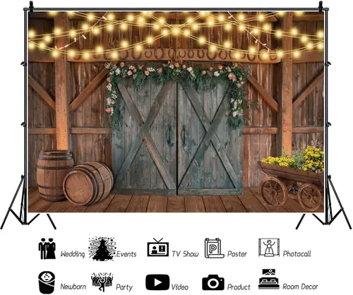 Miniatura 2 de Telón de fondo occidental para decoración de fiesta, fondo de granero, decoración de fiesta de vaquero, pancarta de 10 x 8 pies, diseño de granja