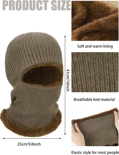 Miniatura 24 de Pasamontañas de punto calentador resistente al viento sombrero que cubre la cara para hombres mujeres forro polar deportes al aire libre