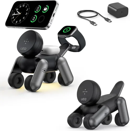 UEQ Estación de carga inalámbrica 3 en 1 para dispositivos Apple, soporte de cargador inalámbrico plegable con luz nocturna para iPhone 17 Air 16 15