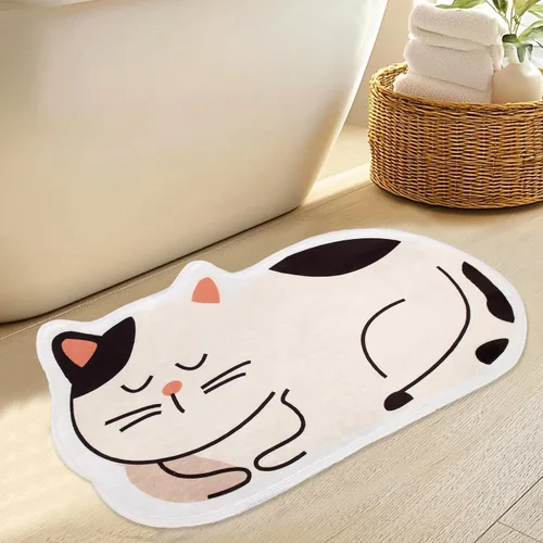 Divertida alfombra de baño para gatos, bonita alfombra de baño de dibujos animados, de microfibra suave, absorbente de agua, antideslizante, tapete