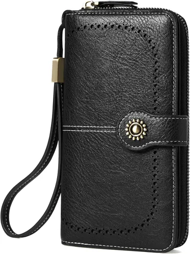 Miniatura 13 de TFKGS Billetera para mujer con bloqueo RFID de cuero, gran capacidad, porta tarjetas, cartera tipo embrague para teléfono, bolso largo de viaje