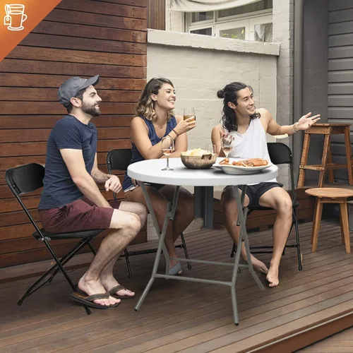 Miniatura 2 de FCH Silla plegable negra, marco de metal plegable con asiento de plástico sólido, portátil para eventos y fiestas, juego de comedor al aire libre
