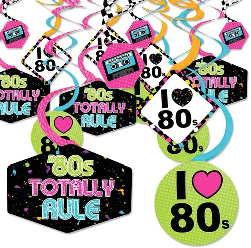 Big Dot of Happiness Remolinos decorativos colgantes de fiesta de los años 80, estilo retro de los años 80, juego de 40