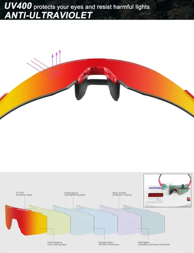 Miniatura 6 de OULAIQI Gafas de sol de ciclismo, polarizadas, para hombres y mujeres, con 1 lente o 3 lentes intercambiables, gafas de béisbol Rojo