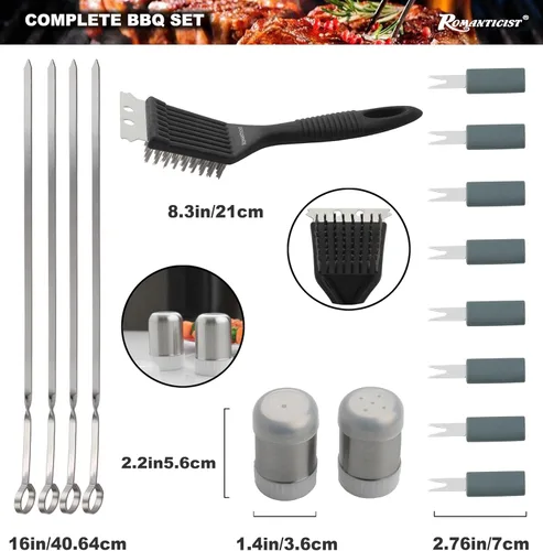 Miniatura 3 de ROMANTICIST Juego de 20 herramientas de parrilla de barbacoa de alta resistencia en estuche, el mejor regalo de parrilla para el día del padre