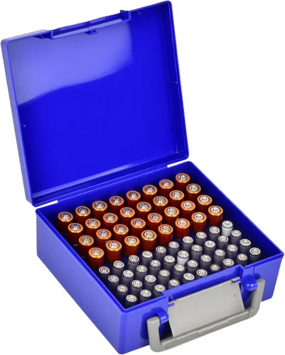 Miniatura 13 de FULLCASE Organizador de almacenamiento de baterías con soporte para 72 pilas AA AAA, cajas contenedor para garaje, organizador para cajones del Negro