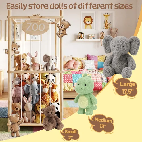 Miniatura 5 de Almacenamiento y organizador de animales de peluche, bonito soporte de juguetes de zoológico con cuerda elástica, 36 pulgadas, gran capacidad