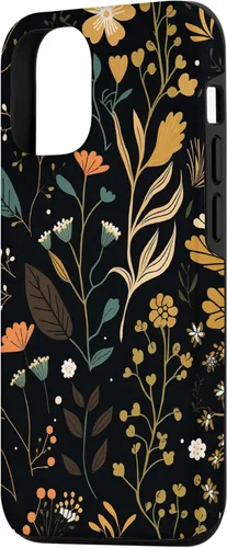 Miniatura 2 de Funda negra para iPhone 12/12 Pro con diseño floral, estética, simple, bohemio, moderno, flores botánicas
