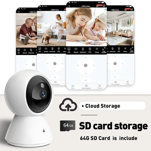 Miniatura 6 de BJR Cámara de seguridad para interiores 2K HD, cámara para mascotas panorámica/inclinación de 360° con WiFi de doble banda (5G y 2.4G), seguimiento