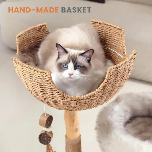 Miniatura 6 de PEGIC Natural Branch - Torre para gatos, árbol para gatos de varios niveles de 44 pulgadas de alto con nido de mimbre, poste rascador de sisal