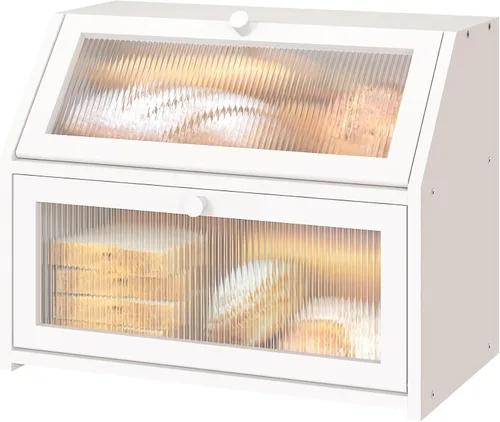 Miniatura 12 de Caja de pan extra grande negra para mostrador de cocina, caja de pan de bambú de doble capa grande, capacidad de almacenamiento de pan de madera