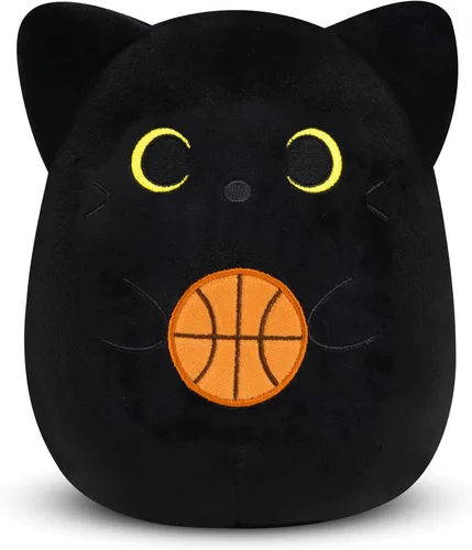 Miniatura 7 de Peluche de gato negro de 8 pulgadas, lindo animal de peluche con béisbol, animal de peluche suave de béisbol para niños y niñas, regalos de béisbol