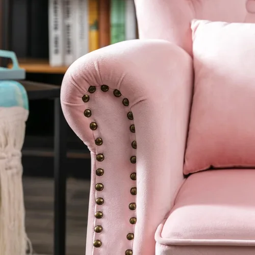 Miniatura 6 de LZAREAL Juego de 2 Sillones de Lectura Accent con Brazos para Sala de Estar, Dormitorio, Sillón de Esquina Cómodo Moderno de Mediados de Siglo, rosa