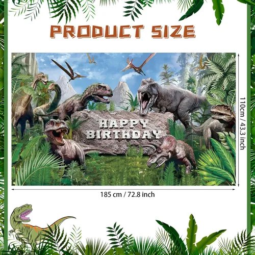 Miniatura 2 de Tatuo Telón de fondo de dinosaurio para cumpleaños, 72.8 x 43.3 pulgadas, fondo de fotografía de dinosaurio, decoración de fiesta de selva