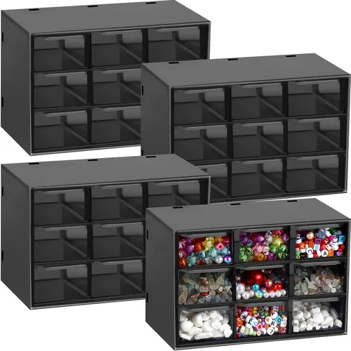 Marsui Paquete de 4 organizadores de almacenamiento de escritorio con 9 cajones, organizador de manualidades con mini cajones, organizadores de Negro